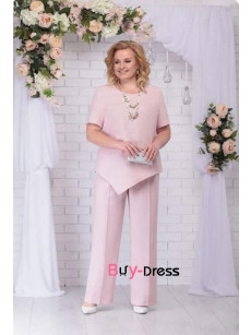 2024 New Arrival Pink Mother of the Bride Outfits, Plus Size 2Pc Women's Pant Suits MD0072