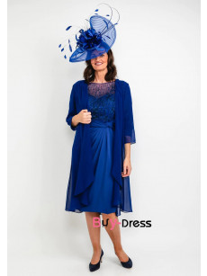 2 Pc Royal Blue Mother Of The Bride Outfits Dress, Dressy Hand Beading Women's Suit Dresses  MD0041