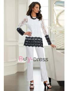 2 Piece Black and White Lace Mother of the Bride Pant Suit PS-001