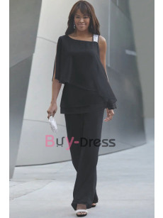 Two Piece Black Chiffon Mother of the Bride Pant Suit Dresses TS004-02
