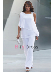 2 Piece White Chiffon Mother of the Bride Pant Suit TS004-01