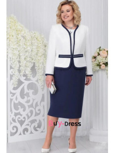 2Pc Plus Size Dark Navy Mother's Suit Dress with Ivory Blouse MD0064-1