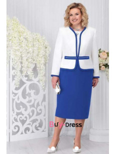 2Pc Plus Size Royal Blue Mother's Suit Dress with Ivory Blouse MD0064-2