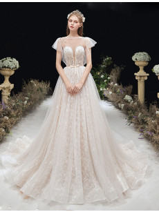 A-line Empire Simple Wedding Dresses, Glamorous Brush Train Bridal Dresses GW-031