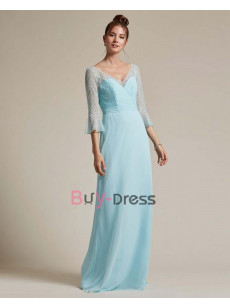  Aqua Green Elegant V-neck length Sleeves Bridesmaids Dresses, Vestidos de damas de honor BD-007-1