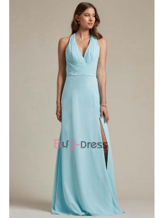 Aqua Green Halter V-neck Pleated Bridesmaids Dresses, Vestidos de damas de honor BD-022-1