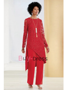 Asymmetry Red Lace Mother of the Birde Pant Suit TS006