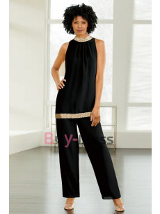 2 Piece Dressy Black Chiffon Mother of the Birde Pant Suits TS012