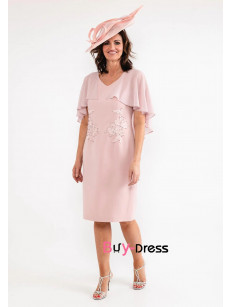 Blush Pink Chiffon Mother Of The Bride Dresses, Knee-Length Hand Beading Mother of the Groom Dresses MD0031