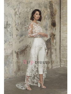 BOHO Bridal Jumpsuits with Lace Overskirt Backless Little Wedding Dresses WBJ058