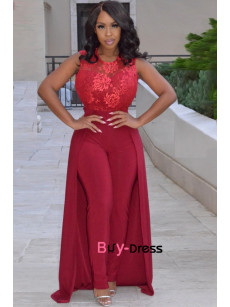 Burgundy African Fashion Wedding Jumpsuit With Disassemble Brush Train, Sheath Party Dresses bjp-0033