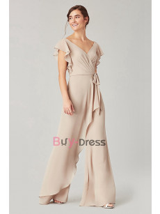 Champagne Chiffon Bridesmaids Dresses & Jumpsuits, Monos de damas de honor BD-001-3