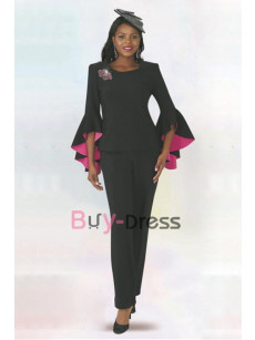 Classic Two Piece Pant Suit for Mother of the Bride & Groom Trumpet Sleeves Trouser Outfit TS027