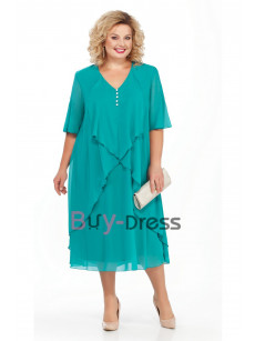Comfortable Plus size Tea-Length Chiffon Dress for Mother MD2256-01