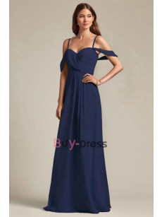 Dark Blue Spaghetti Sweetheart Bridesmaids Dress, Off the Shoulder Prom Dresses for Beach Wedding, Vestidos de damas de honor BD-028-3