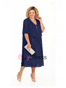 Plus Size Dark Navy Comfortable Mother of the Groom Chiffon Dress MD2256-02