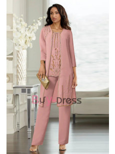 Dusty Pink Hand Beading Chiffon Mother of the Bride Pant Set Dressy TS013