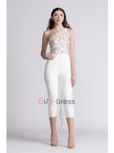 Effortlessly Chic One Shoulder Bridal Jumpsuits BOHO Little White Dresses for Wedding WBJ083