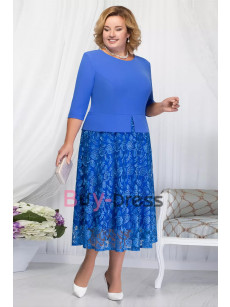 Elegant Royal Blue Lace A-Line Mother of the Groom Dress with Sleeves MD2257-02