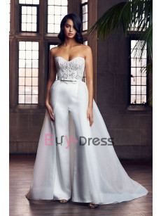 Elegant Sweetheart Wedding Jumpsuits with Removable Train Organza Overskirt Bridal Dresses WBJ123