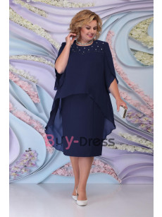 Elegant Tea-Length Mother Of The Bride & Groom Dress Dark Navy  Chiffon Dresses MD2252-01