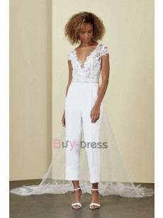 Fashion Bridal Jumpsuit with Detachable tulle train WBJ103