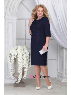 Glamorous Half Sleeves Dark Navy Mid-Calf Plus Size Mother Of The Bride Dresses MD0024-2