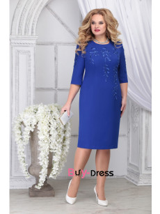 Glamorous Half Sleeves Royal Blue Mid-Calf Plus Size Mother Of The Bride Dresses MD0024-1