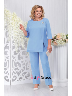 Glamorous Two Piece Sets Sky Blue Plus Size Mother Of The Bride Pant Suits MD0023-6