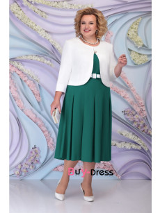 Gorgeous Two Piece Sets Mid-Calf Plus Size Green Women's Dresses With Ivory Coat MD0020-4
