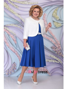 Gorgeous Two Piece Sets Mid-Calf Plus Size  Royal Blue Women's Dresses With Ivory Coat MD0020-1