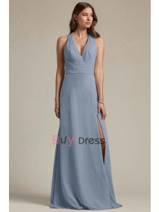 Dark Gray Halter V-neck Pleated Bridesmaids Dresses, Vestidos de damas de honor BD-022-2