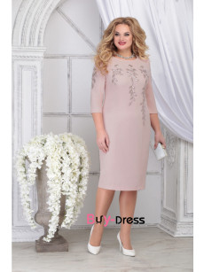 Half Sleeves Pearl Pink Lace Mid-Calf Plus Size Mother Of The Bride Dresses MD0024-3