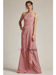 Halter Pearl Pink Chiffon Bridesmaids Dresses, Backless Prom Dresses, Brautjungfernkleider BD-031-1