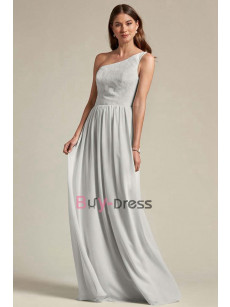 Informal One Shoulder Silver Gray Bridesmaids Dresses, prom dresses long , Robes de demoiselle d'honneur BD-042-2