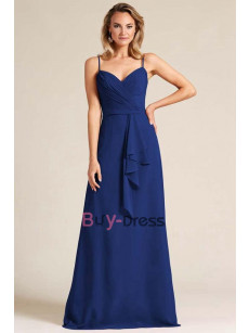 Informal Spaghetti Bridesmaids Dresses, Dark Blue Chiffon Wedding Party Dresses, Robes de demoiselle d'honneur BD-050-2