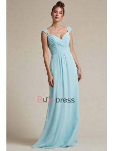 Jade Blue Chiffon Sweetheart Bridesmaids Dresses, Off the Shoulder Prom Dresses for Beach Wedding, Vestidos de damas de honor BD-027-1