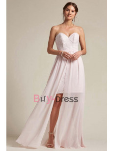 Light Pink Strapless Sweetheart High-low Bridesmaids Dresses, Robes de demoiselle d'honneur BD-018-1