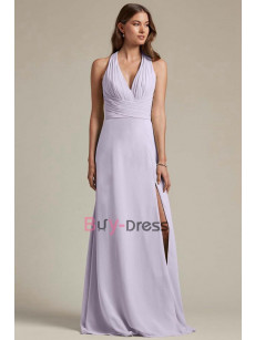 Lilac Halter V-neck Pleated Bridesmaids Dresses, Vestidos de damas de honor BD-022-4