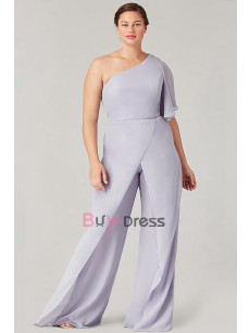 Lilac Plus Size One Shoulder Dressy Bridesmaids Dresses & Jumpsuits for Wedding, Monos de damas de honor BD-002-10