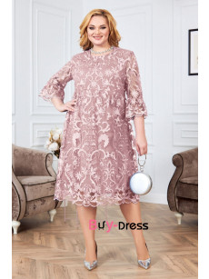 Loose Style Half Sleeves Pearl Pink Lace Plus Size Mother Of The Bride Dresses MD0025-5
