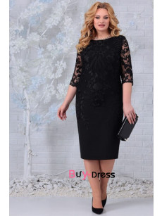 Modern Black Lace Half Sleeves Mid-Calf Plus Size Mother Of the Bride Dresses MD0019-1