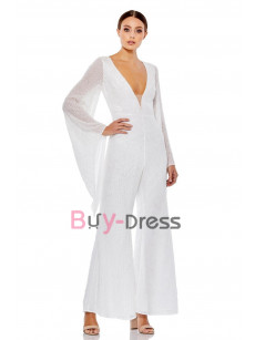 Modern Sparkling Bridal Pantsuits , Wedding Jumpsuits Dresses with Trumpet Sleeves WBJ131