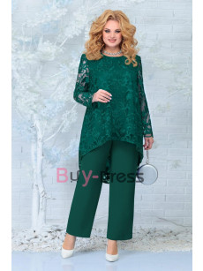 New Arrival Mother of the Bride Pantsuits Plus size Two Pieces Lace Trousers Suit Green TS041-6