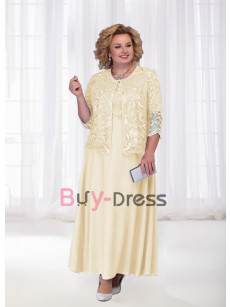 New Arrival Plus Size Ankle-Length Champagne Mother of the Bride Dresses With Lace Jacket Elegant Two Piece Long dress Outfit MD2251-09
