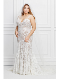 New Arrival Plus Size Lace V-Neck Mermaid Wedding Dress PWD2212