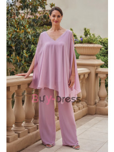 New Arrival Relaxed Comfortable Mother of the Bride Pant Suits，Two Piece Chiffon Outfit Mauve TS029