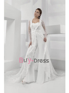 New Arrival Stunning Wedding Jumpsuits with Lace Overcoat ,Bridal Dresses, Sposa Tuta Pantalone WBJ118