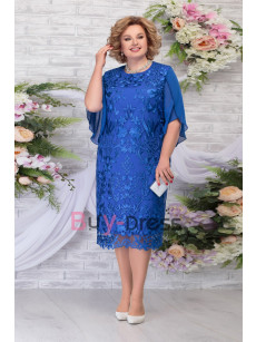 New Style Plus size Elegant Tea-Length Lace Mother of the Bride & Groom Dresses Royal Blue MD2258-03