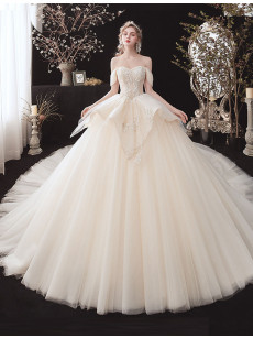 Off the Shoulder Ruched Wedding Dresses,A-line Ruffles Bridal Gowns GW-027